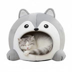 Niche pour chat copain, qui ressemble à un chat, avec un véritable chat allongé dedans