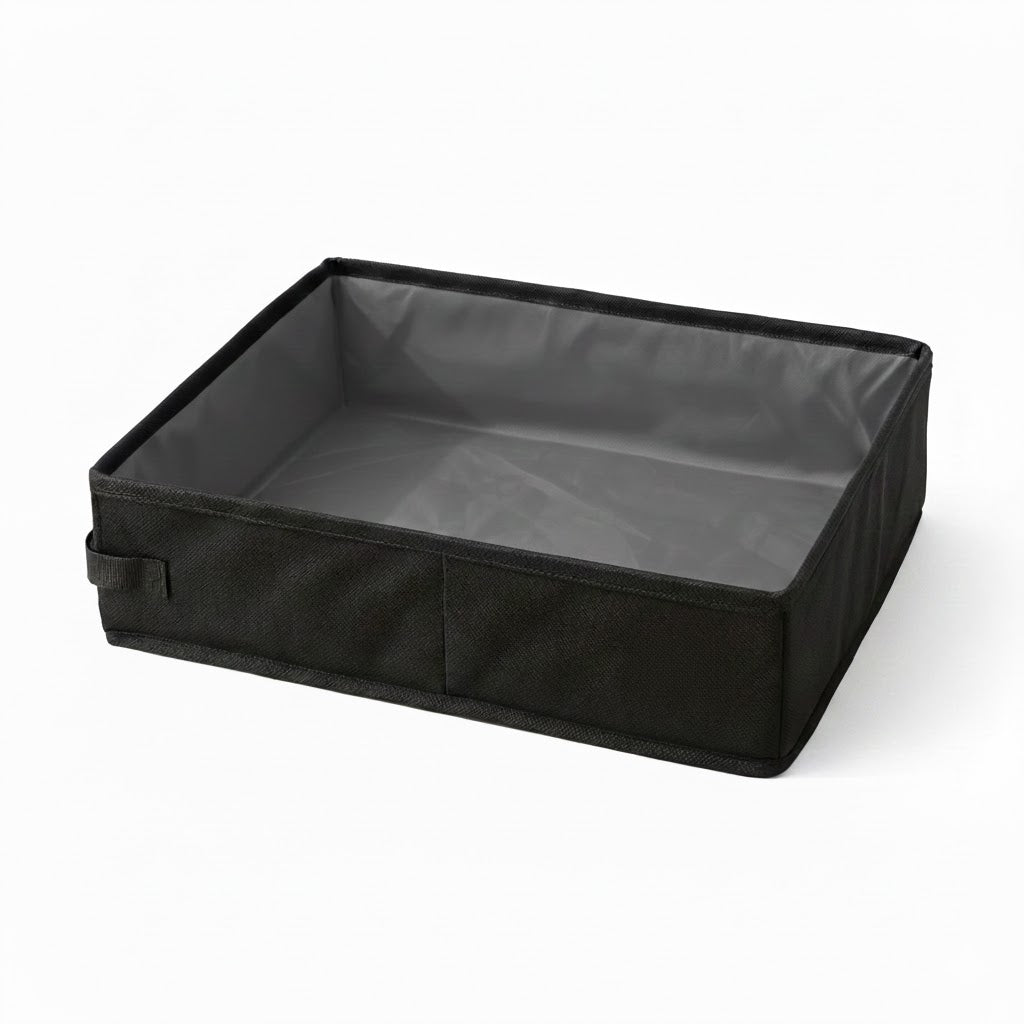 Litière pour chat pliable et transportable de couleur noire et grise