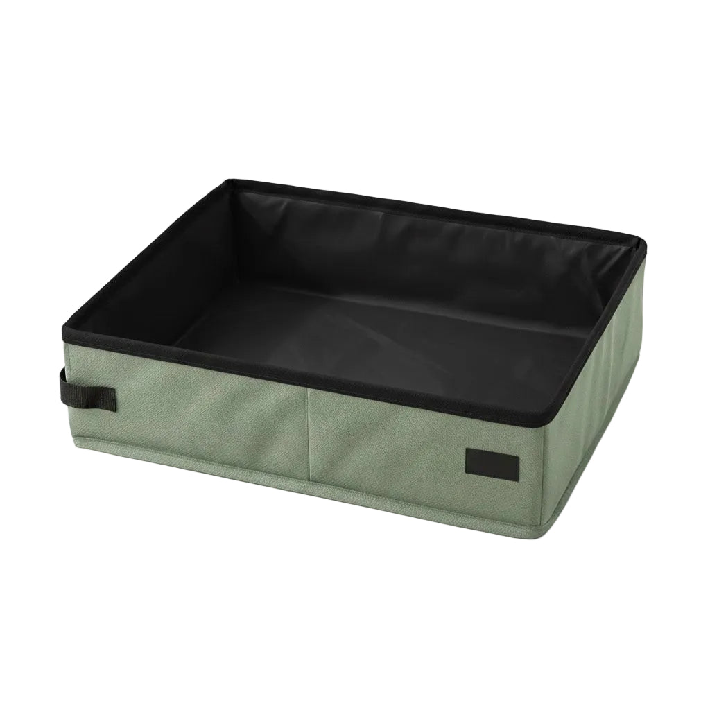 Litière pour chat pliable et transportable de couleur verte et noire