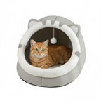 Niche pour chat zen grise avec un chat et sur fond blanc