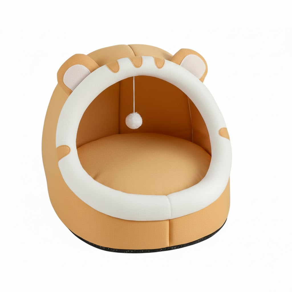 Niche pour chat zen orange sur fond blanc